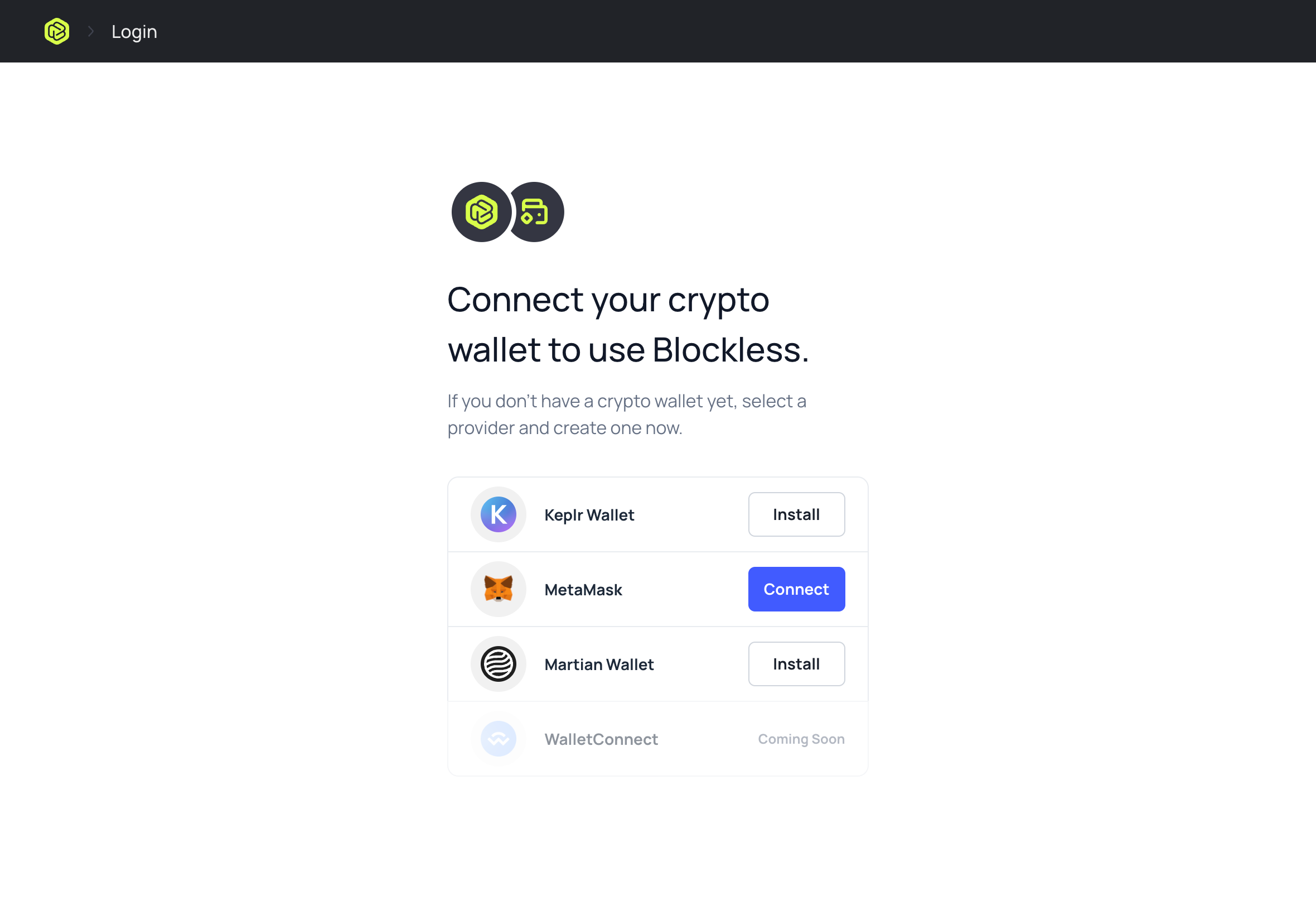 Blockless Console Wallet Connect Page