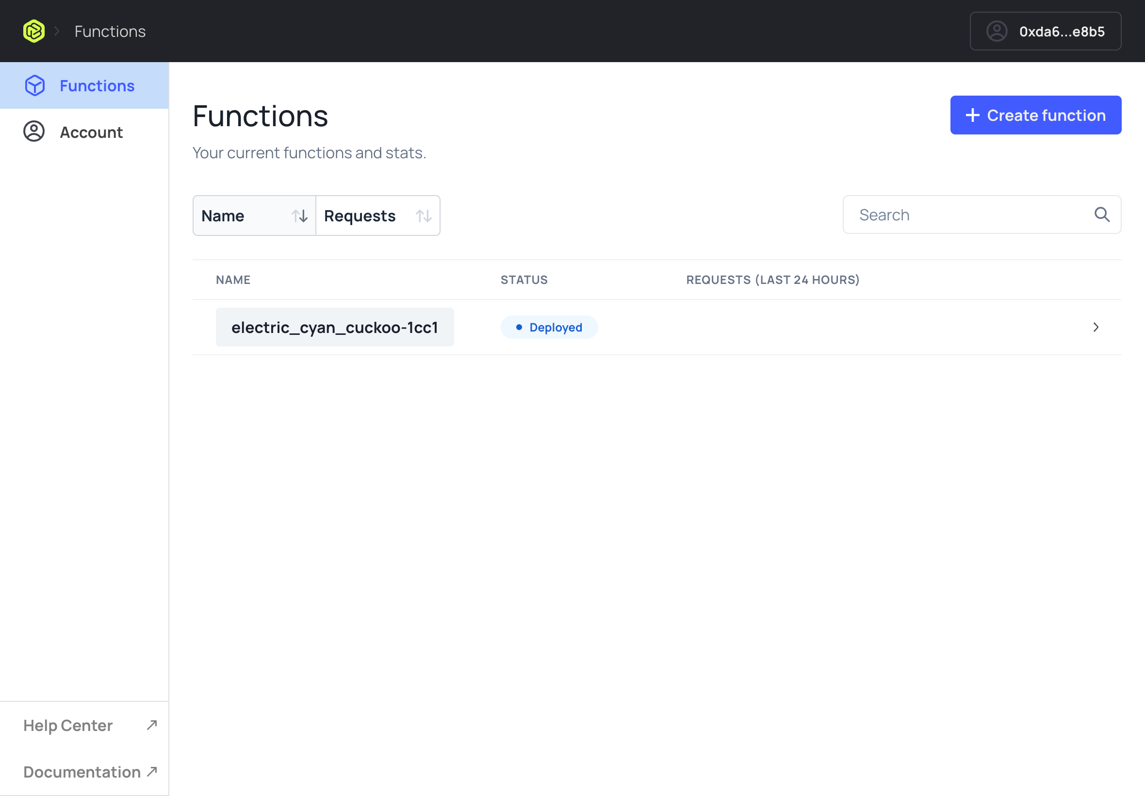 Functions Overview Page with the Newly Deployed Function